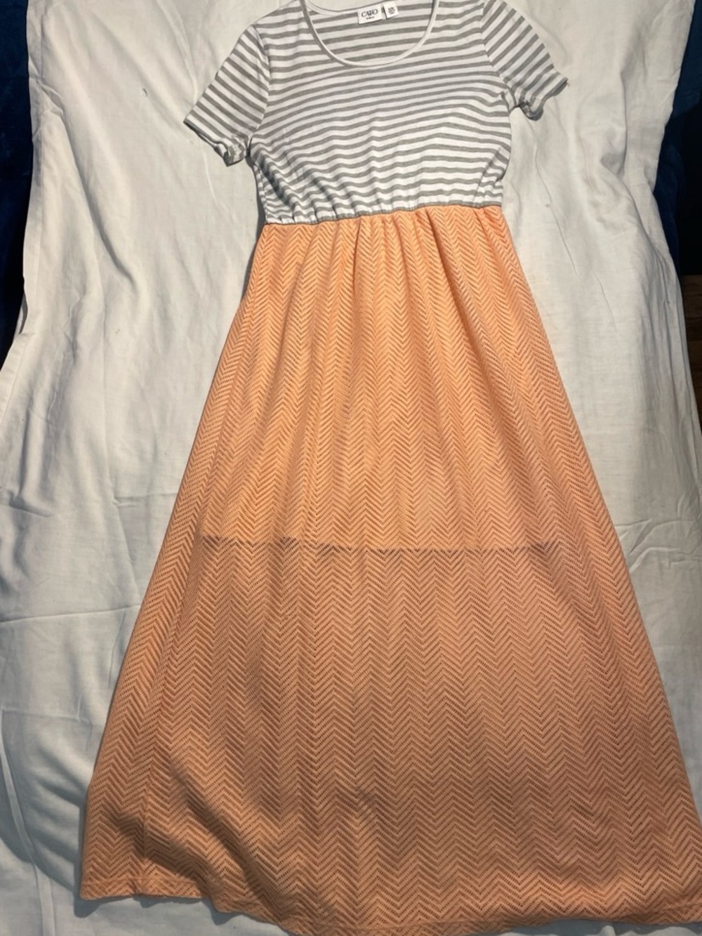 Orange, White, and Gray Striped Maxi Dress